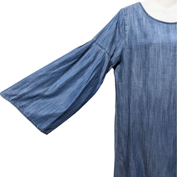 Anthropologie CLOTH & STONE Chambray Tencel Tie Back Bell Sleeve Dress M - Picture 4 of 9